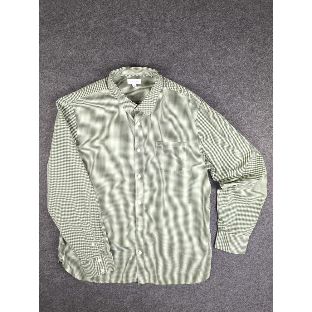 Calvin Klein Mens Green & White Gingham Button-Down Long Sleeve Shirt Size XL‎